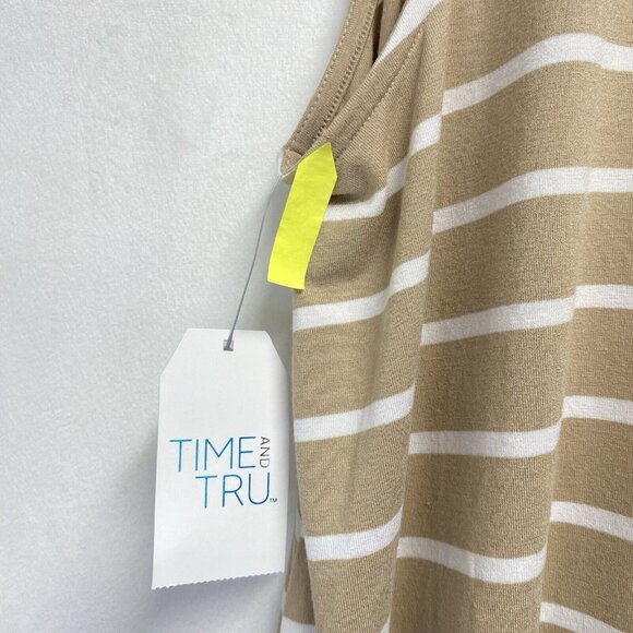 Time and Tru Sleeveless Knit Dress Women XXL (20) Beige Stripes Side Pockets New - Picture 3 of 13